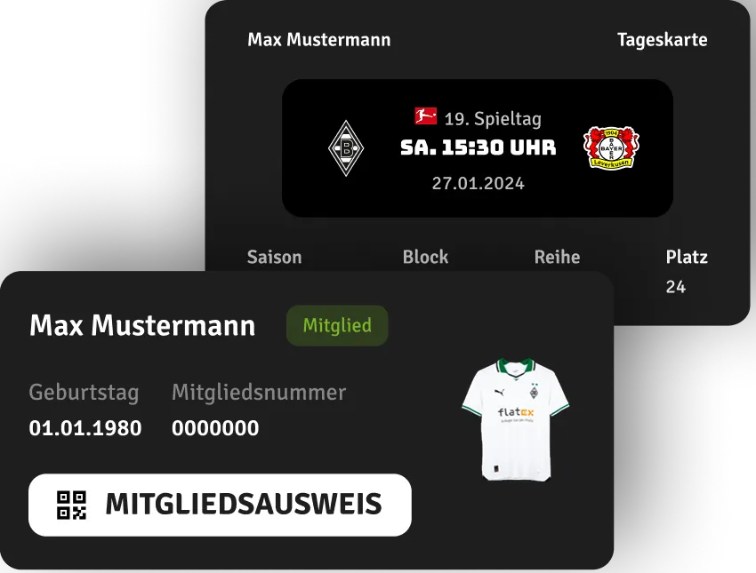 UI Module für digitales Ticket mit Spielinfos und Mitgliedsausweis in der Fohlen App