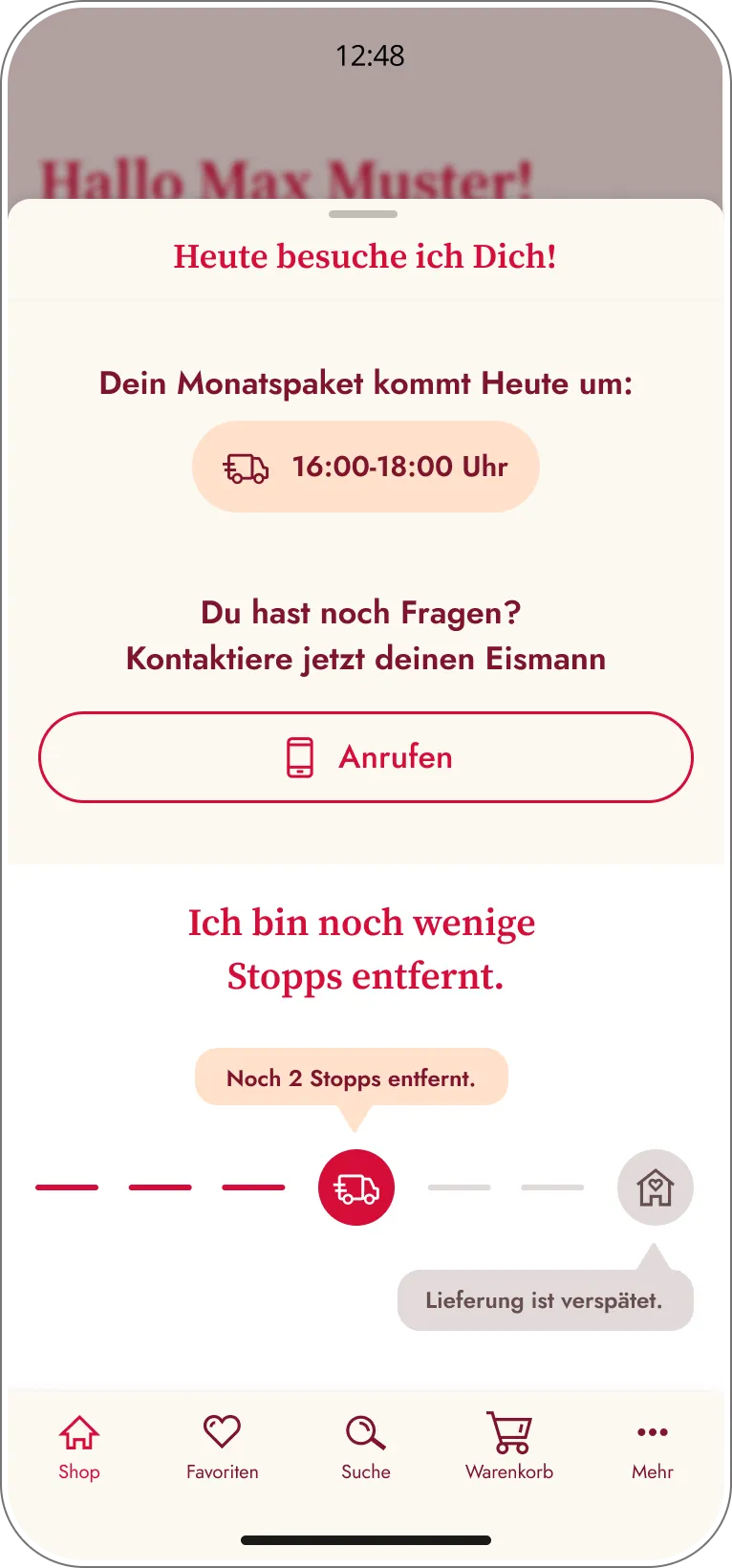Bestellhistorie im Kundenprofil mit vergangenen Bestellungen, Lieferdaten, Bestellnummern und Zugriff auf Detailansichten.